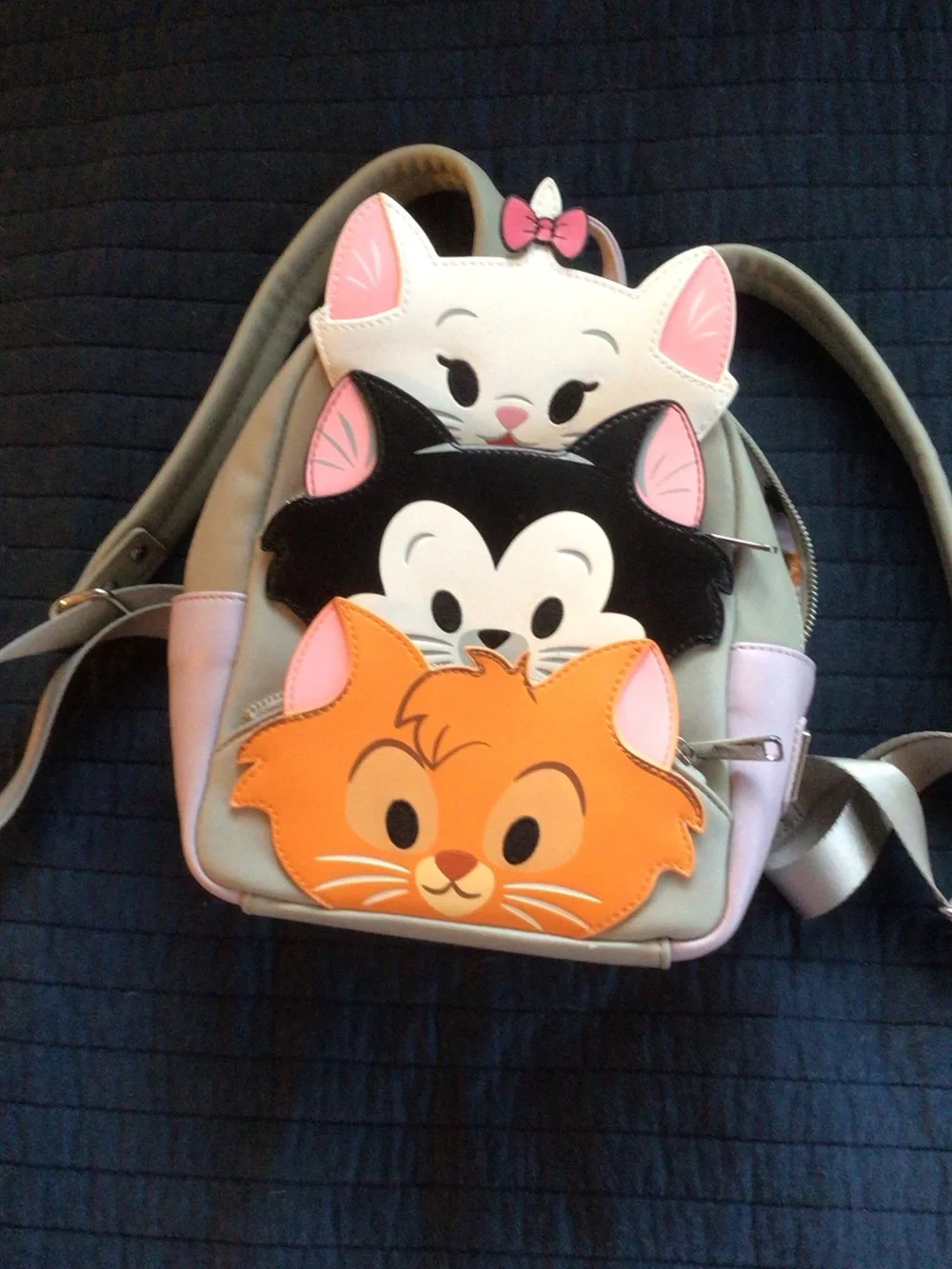 Disney Triple Cat Faces Mini Backpack - Gray, Pink, Black, Orange